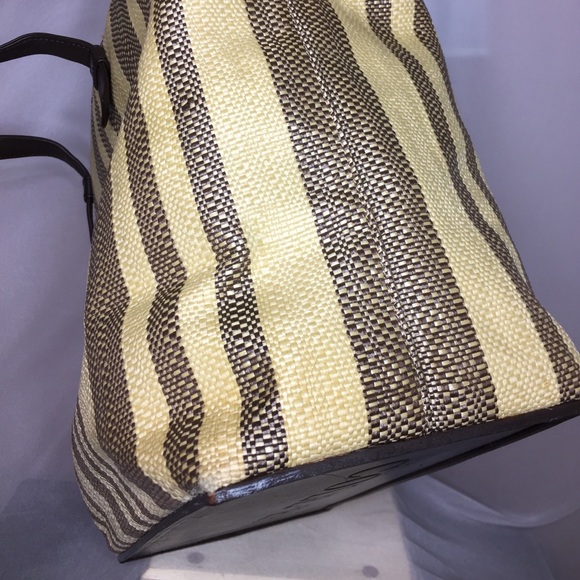 Cole Haan Striped Leather Straw Large Tote - Picture 8 of 14